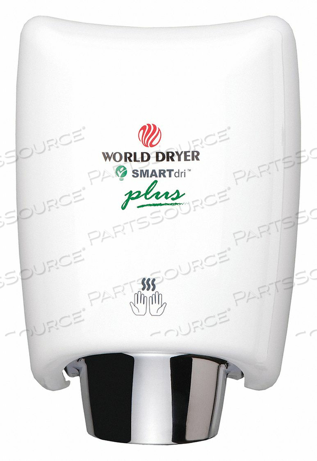 SMARTDRI PLUS AUTOMATIC HAND DRYER WITH HEPA FILTER, WHITE ALUMINUM, 120V by World Dryer SMARTDRI PLUS AUTOMATIC HAND DRYER WITH HEPA FILTER, WHITE ALUMINUM, 120V by World Dryer