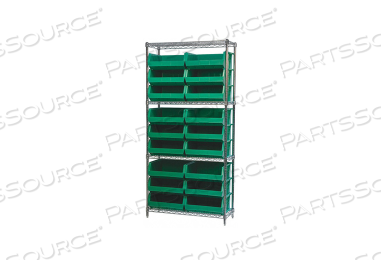 D5521 BIN SHELVING 74 OVERALL H 18 BINS GREEN by Akro-Mils / Myers Industries, Inc