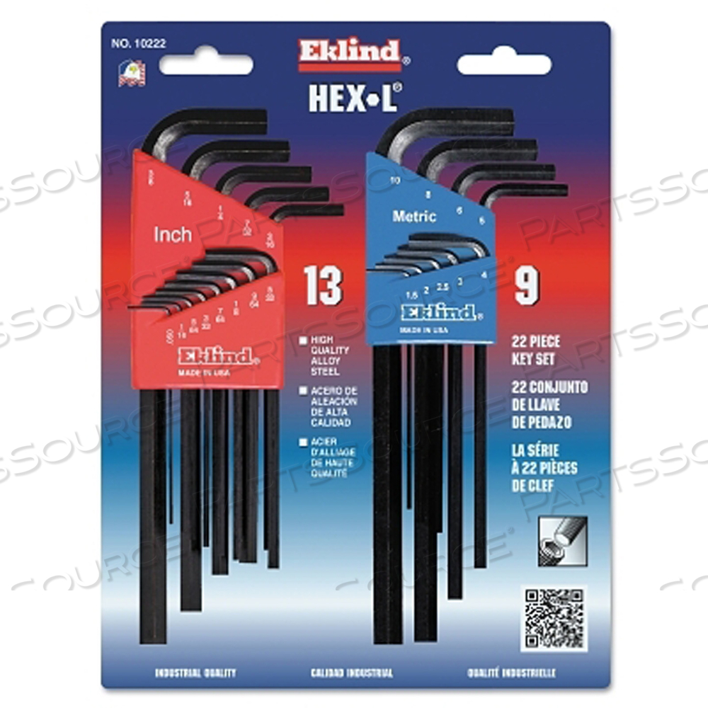 HEX KEY SET, TIP SIZE .050 IN, 1.5 MM, 1/16 IN, 1/4 IN, 1/8 IN, 10 MM, 2 MM, 2.5 MM, 3 MM, 3/16 IN, 3/32 IN, 3/8 IN, 4 MM, 5 MM, 5/16 IN, 5/ by Eklind Tool Company
