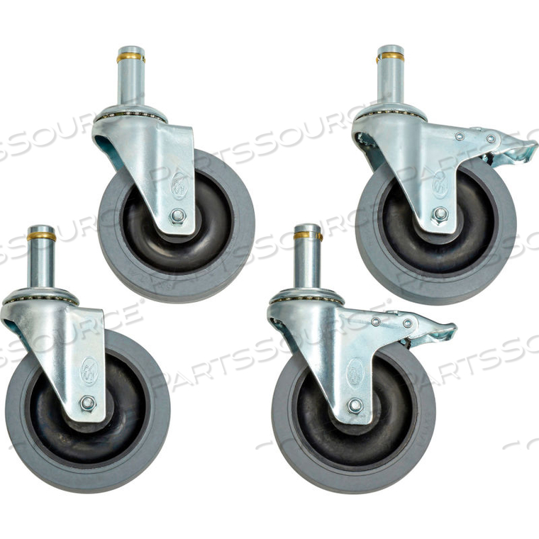ESD CASTER SET (4) SWIVEL (2) BRAKE CASTERS, 5" ESD POLYURETHANE, SET OF (4), 1200 LB CAPACITY by Smooth Ride Casters Inc