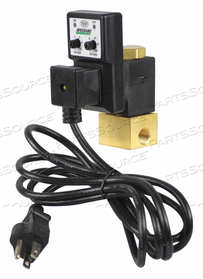 TIMED ELECTRIC AUTO DRAIN VALVE, PIPE SIZE 1/4 IN NPT, DRAIN SIZE 1/4 IN, DRAIN RATE 0.75 GPM, ADJUSTABLE DRAIN CYCLE 0.5 SEC TO 45 MIN, PUR by Speedaire TIMED ELECTRIC AUTO DRAIN VALVE, PIPE SIZE 1/4 IN NPT, DRAIN SIZE 1/4 IN, DRAIN RATE 0.75 GPM, ADJUSTABLE DRAIN CYCLE 0.5 SEC TO 45 MIN, PUR by Speedaire