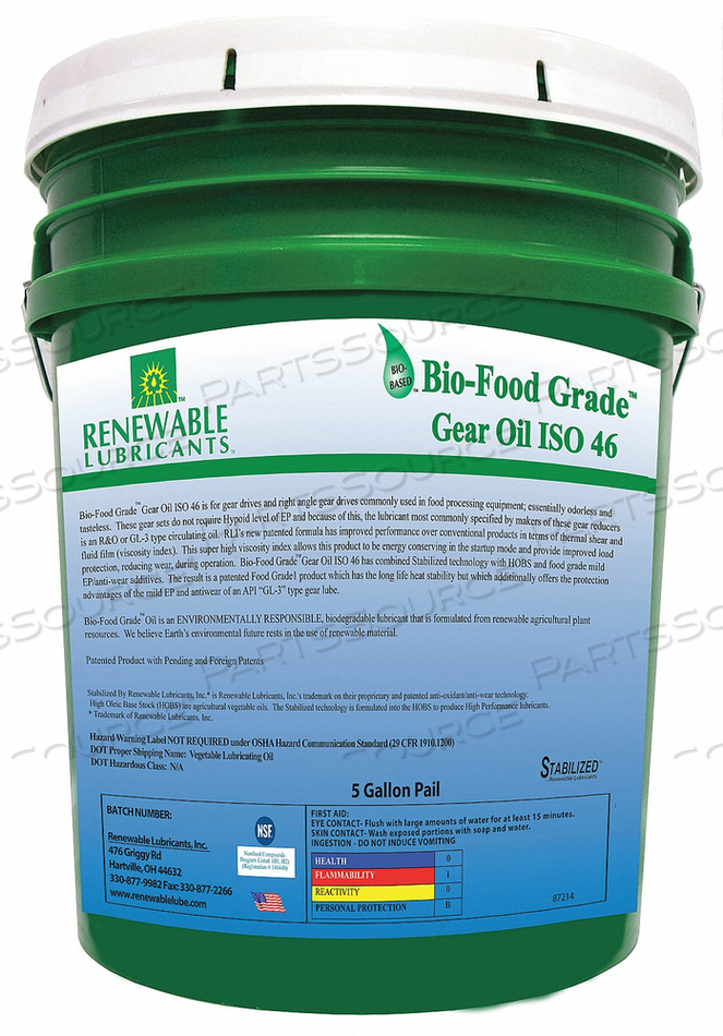 FOOD GRADE GEAR OIL 5 GAL by Renewable Lubricants
