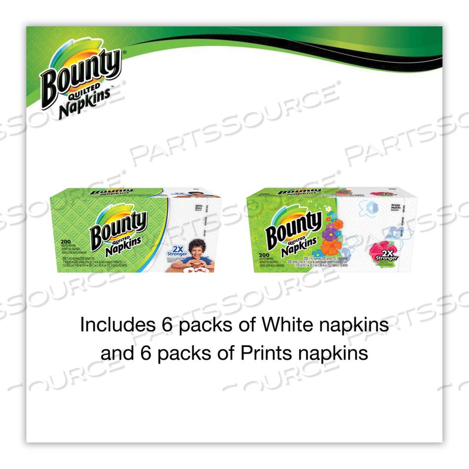 QUILTED NAPKINS, 1-PLY, 12 1/10 X 12, 6 PK/PRINT, 6 PK/WHITE, 200/PK, 12 PK/CT 