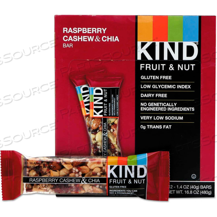 FRUIT AND NUT BARS, RASPBERRY CASHEW & CHIA, 1.4 OZ. BAR, 12/BOX 