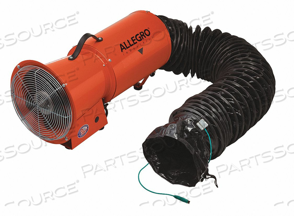 8 INCH AXIAL EXP-PROOF METAL BLOWER W/ CANISTER & 25' STATICALLY CONDUCTIVE DUCT by Allegro
