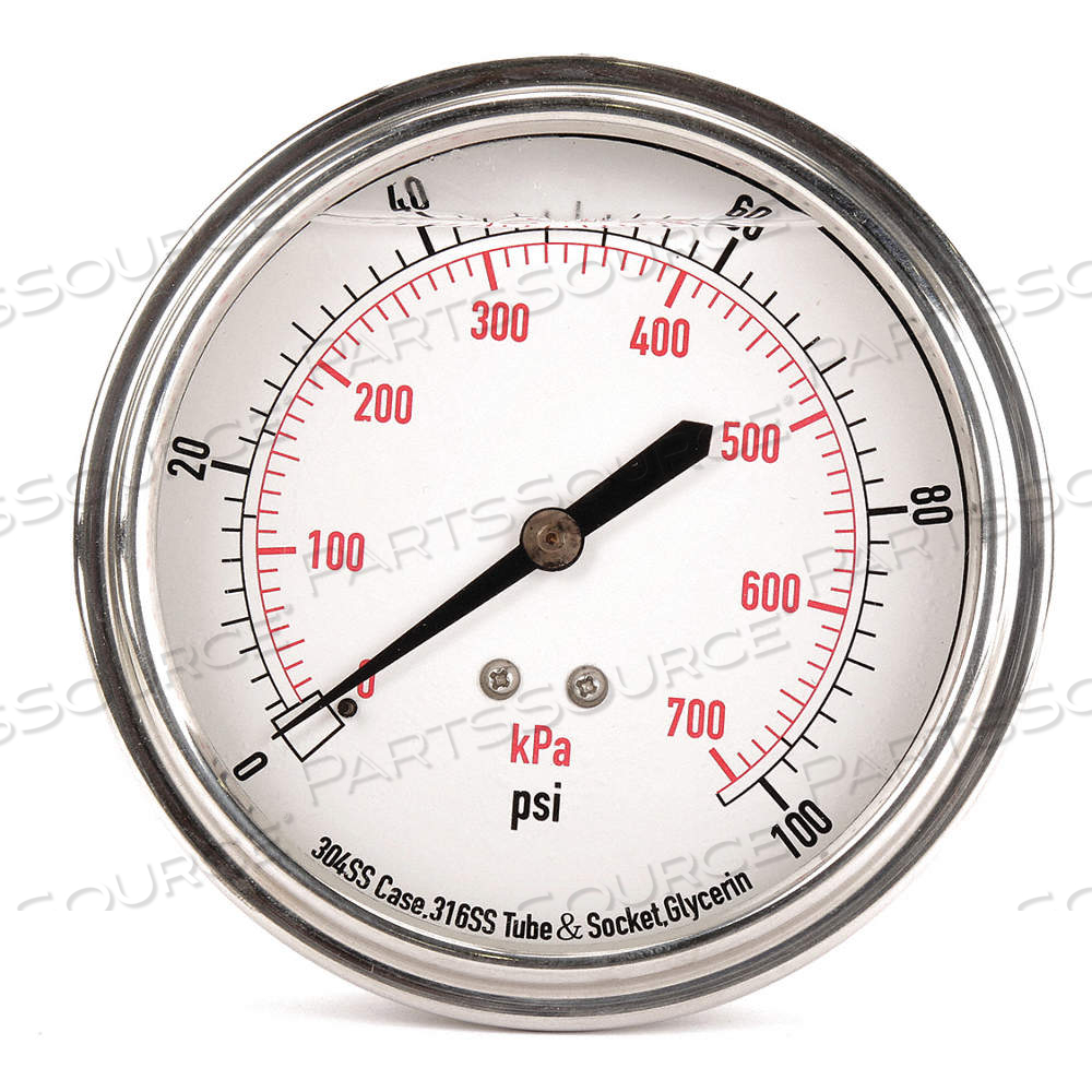 COMMERCIAL PRESSURE GAUGE, 0 TO 100 PSI ( 0 TO 700 KPA ), 3 1/2 IN DIAL, DUAL by Approved Vendor