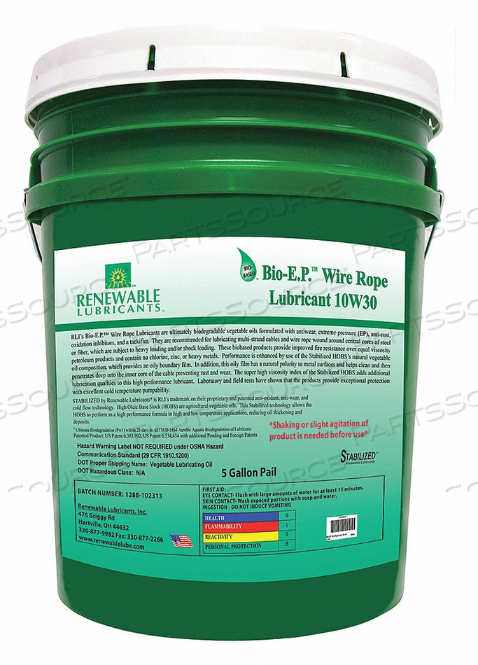 LUBRICANT PAIL YELLOW 5 GAL. by Renewable Lubricants