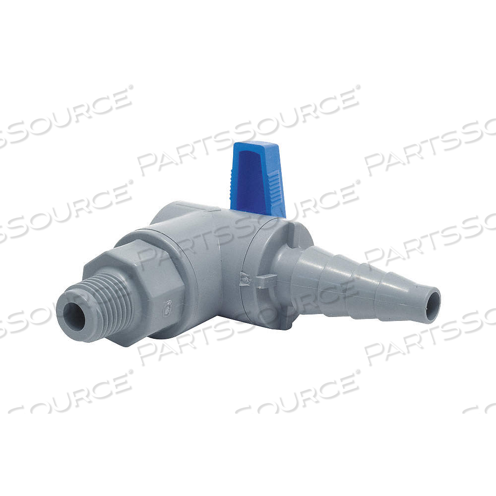 MANUAL TWO-WAY BALL VALVE, 1/4 IN, PVC, ANGLE, MNPT X BARB, FULL PORT BALL PORT by Approved Vendor