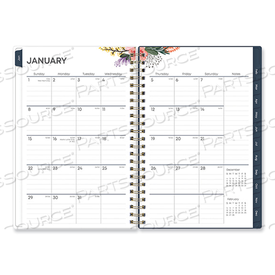 ASHLYN WEEKLY/MONTHLY PLANNER, FLORAL ARTWORK, 8 X 5, NAVY BLUE/MULTICOLOR COVER, 12-MONTH (JAN TO DEC): 2023 