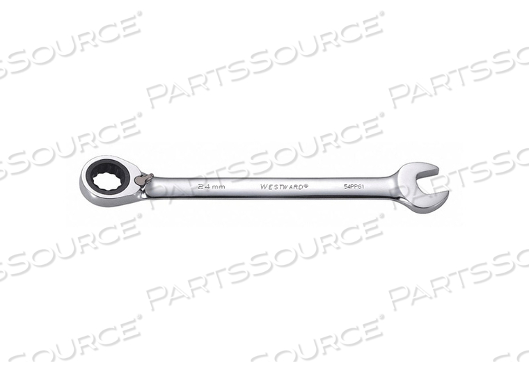RATCHETING WRENCH, ALLOY STEEL, CHROME, HEAD SIZE 24 MM, OVERALL LENGTH 13 IN, HEAD OFFSET ANGLE 15 DEGREES , OFFSET, HEAD THICKNESS 9/16 IN by Westward RATCHETING WRENCH, ALLOY STEEL, CHROME, HEAD SIZE 24 MM, OVERALL LENGTH 13 IN, HEAD OFFSET ANGLE 15 DEGREES , OFFSET, HEAD THICKNESS 9/16 IN by Westward