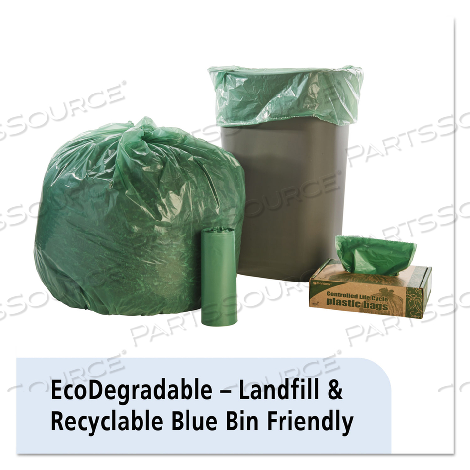 CONTROLLED LIFE-CYCLE PLASTIC TRASH BAGS, 33 GAL, 1.1 MIL, 33" X 40", GREEN by Envision CONTROLLED LIFE-CYCLE PLASTIC TRASH BAGS, 33 GAL, 1.1 MIL, 33" X 40", GREEN by Envision