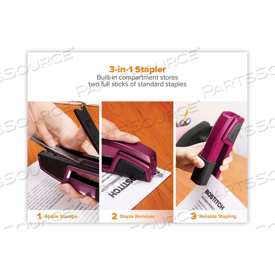 ANTIMICROBIAL METAL STAPLER, 25-SHEET CAPACITY, MAGENTA WINE METALLIC by Bostitch