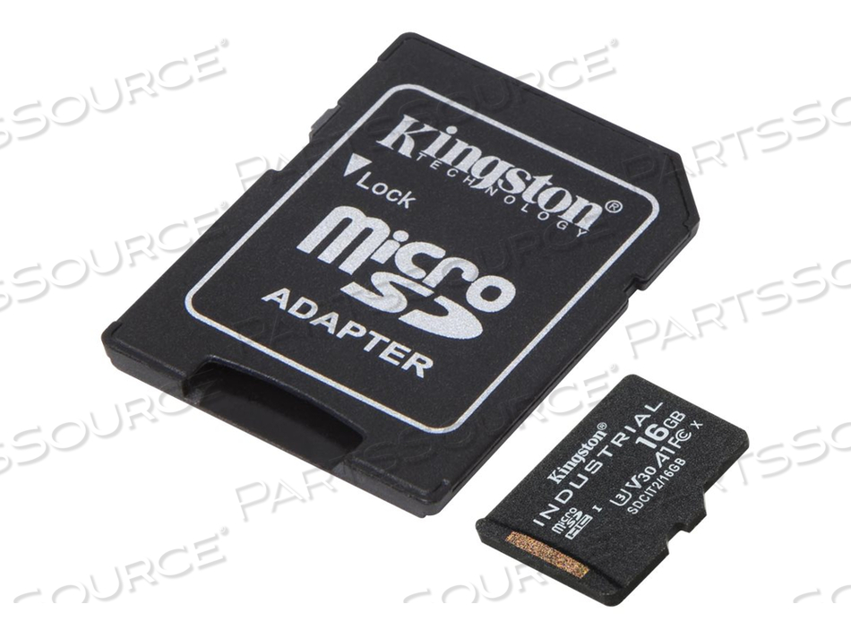 INDUSTRIAL, FLASH MEMORY CARD (MICROSDHC TO SD ADAPTER INCLUDED), 16 GB, A1 / VIDEO CLASS V30 / UHS-I U3 / CLASS10, MICROSDHC UHS-I by Kingston Technology