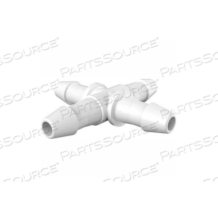 1/8" CROSS CONNECTOR, WHITE POLYPROPYLENE 