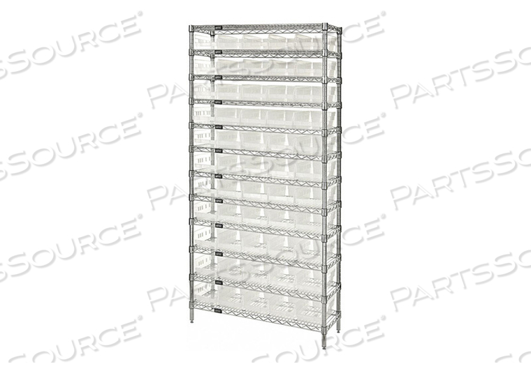 BIN SHELVING 74 OVERALL H 55 BINS CLEAR by Quantum Storage Systems BIN SHELVING 74 OVERALL H 55 BINS CLEAR by Quantum Storage Systems
