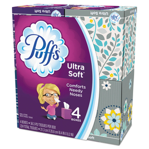 ULTRA SOFT FACIAL TISSUE, 2-PLY, WHITE, 56 SHEETS/BOX, 4 BOXES/PACK by Puffs