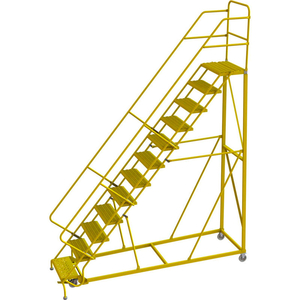 12 STEP 24"W STEEL SAFETY ANGLE ROLLING LADDER, GRIP STRUT, SAFETY YELLOW by Tri-Arc