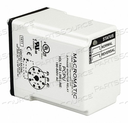 PHASE MONITOR RELAY 190-500VAC PLUG SPDT by Macromatic PHASE MONITOR RELAY 190-500VAC PLUG SPDT by Macromatic