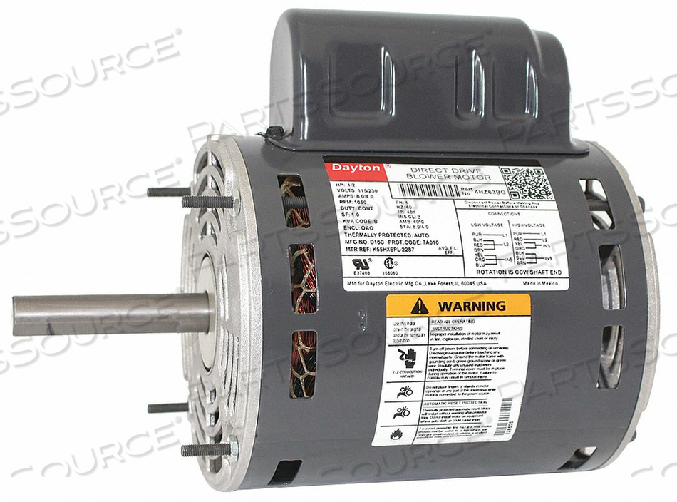 MOTOR PSC 1/2 HP 1650 115/230V 48Y OAO by DAYTON ELECTRIC MANUFACTURING CO MOTOR PSC 1/2 HP 1650 115/230V 48Y OAO by DAYTON ELECTRIC MANUFACTURING CO