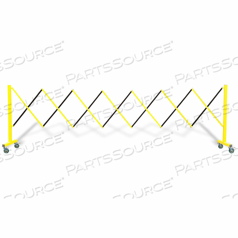 FLEXPRO 110 EXPANDING STEEL/ALUMINUM BARRICADE, YELLOW/BLACK, 37" H X 11.5' L by Queue Solutions LLC