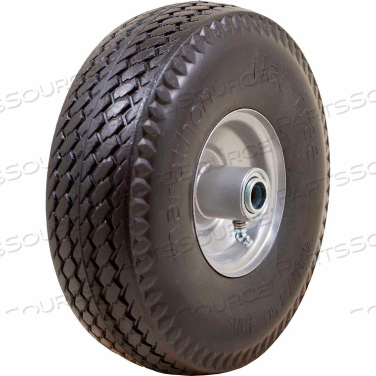 FLAT FREE TIRE - 4.10/3.50-4 SAWTOOTH TREAD - 3.5" CENTERED - 3/4" BEARINGS by Marathon