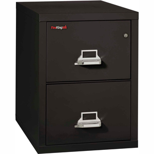 FIREPROOF 2 DRAWER VERTICAL FILE CABINET - LETTER SIZE 18"W X 31-1/2"D X 28"H - BLACK by Fire King FIREPROOF 2 DRAWER VERTICAL FILE CABINET - LETTER SIZE 18"W X 31-1/2"D X 28"H - BLACK by Fire King