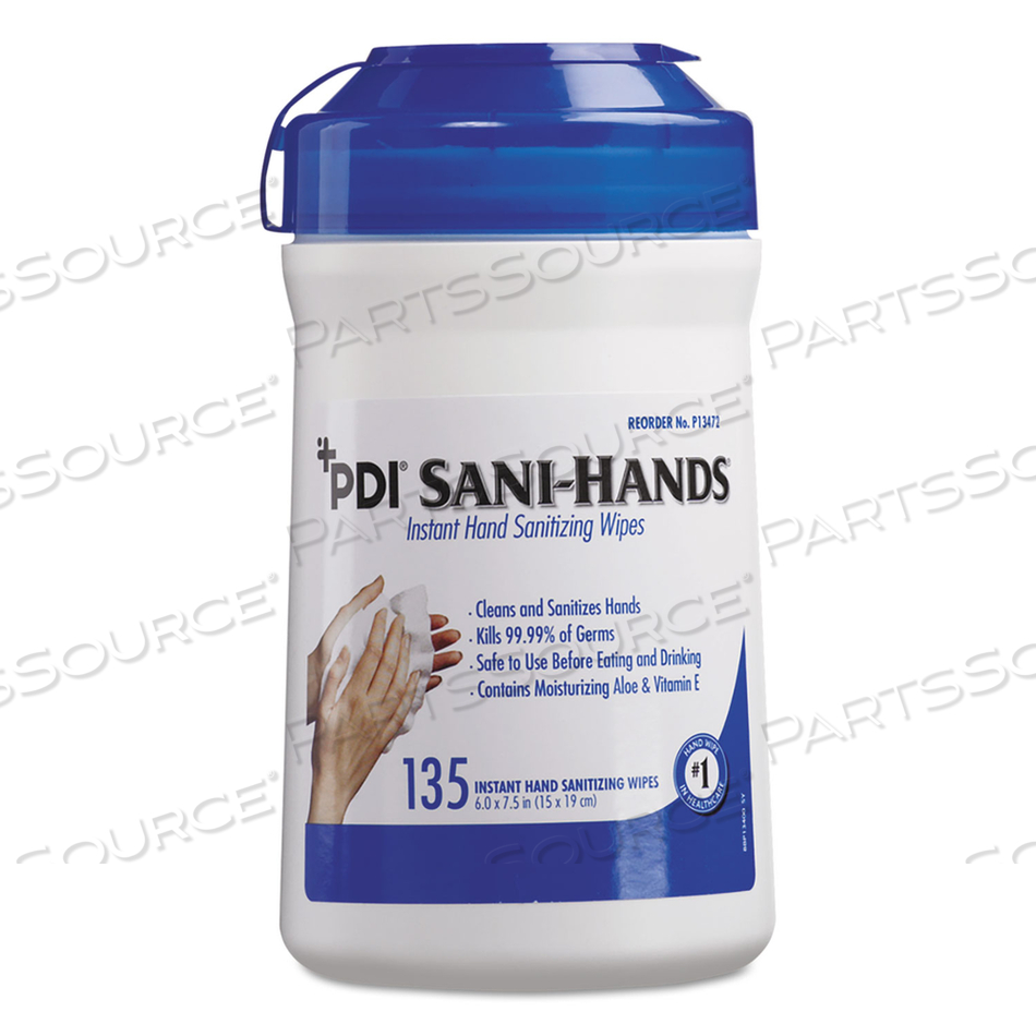 SANI-HANDS ALC INSTANT HAND SANITIZING WIPES, 7.5 X 6, WHITE, 135/CANISTER by Sani Professional