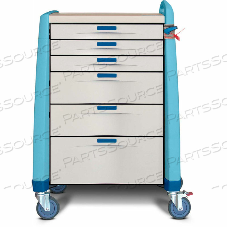 AVALO STANDARD EMERGENCY CART, 6 DRAWERS, BREAKAWAY LOCK, 1 HANDLE, BLUE by Capsa Healthcare