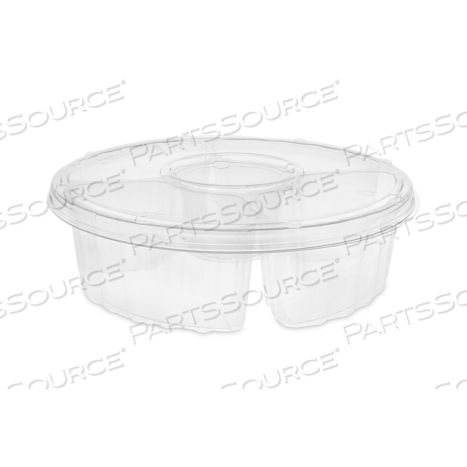 DIP CUP PLATTER, 4-COMPARTMENT, 64 OZ, 10" DIAMETER, CLEAR, PLASTIC by Pactiv