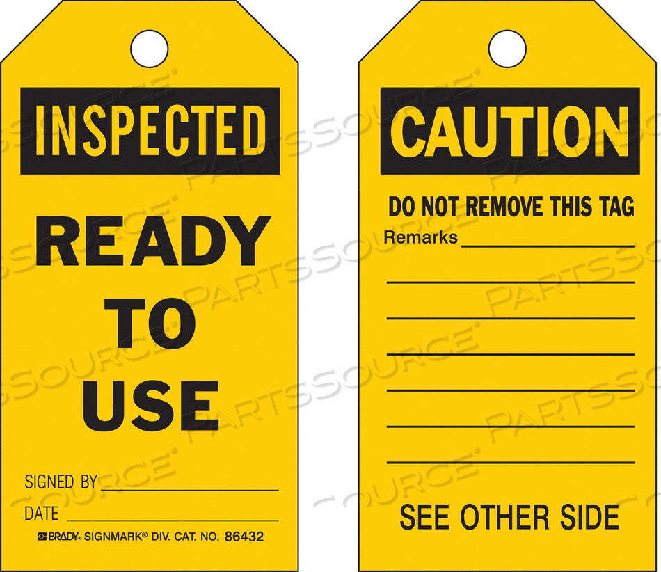 INSPECTED TAG 7 X 4 IN BK/YEL PK100 by Brady Americas