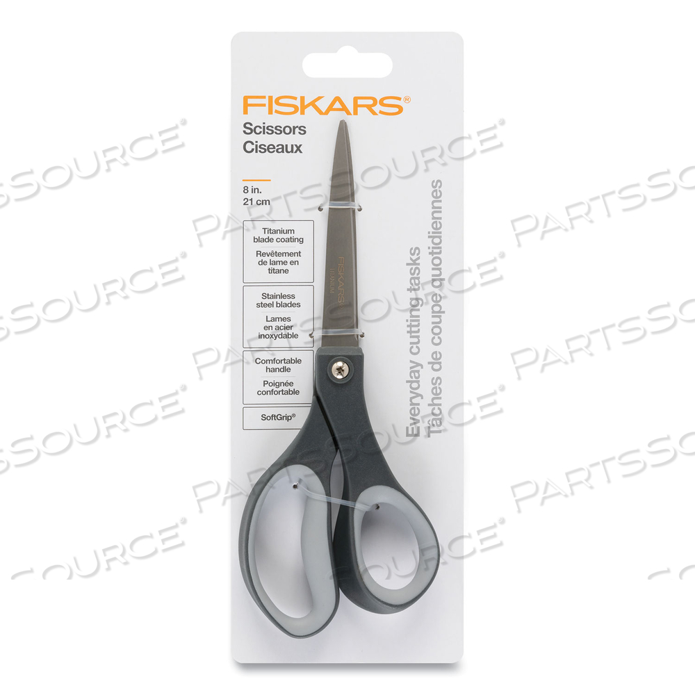 EVERYDAY TITANIUM SOFTGRIP SCISSORS, 8" LONG, 3.1" CUT LENGTH, DARK GRAY STRAIGHT HANDLE by Fiskars