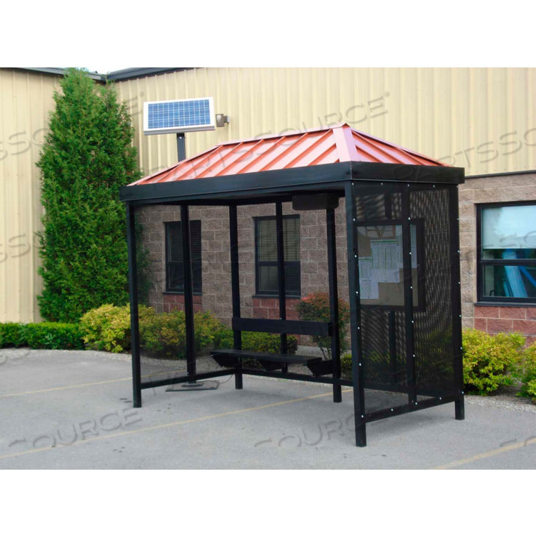 HEAVY DUTY BUS SMOKING SHELTER WITH SOLAR LED, HIP, 4-SIDE, RIGHT FRONT OPEN, 5' X 12', KHAKI 