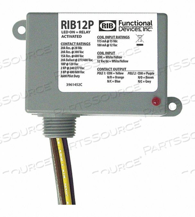 ENCLOSED RELAY 20A DPDT 12VAC/DC by RIB