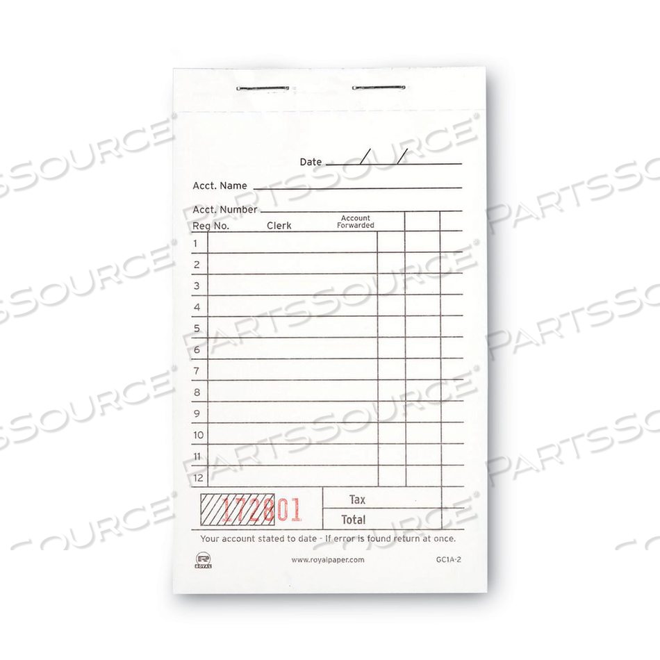 SALES RECEIPT BOOK, TWO-PART CARBONLESS, 3.5 X 5.63, 50 FORMS/BOOK, 100 BOOKS/CARTON 