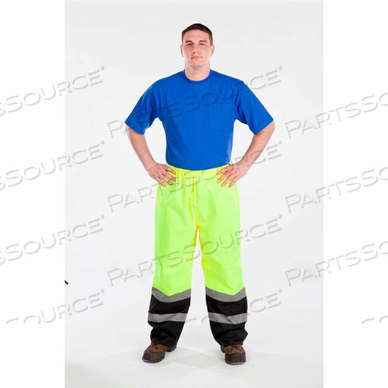 HI-VIS NYLON PANTS W/ELASTIC WAIST, ANSI CLASS E, 32"L, 3XL, LIME/BLACK 