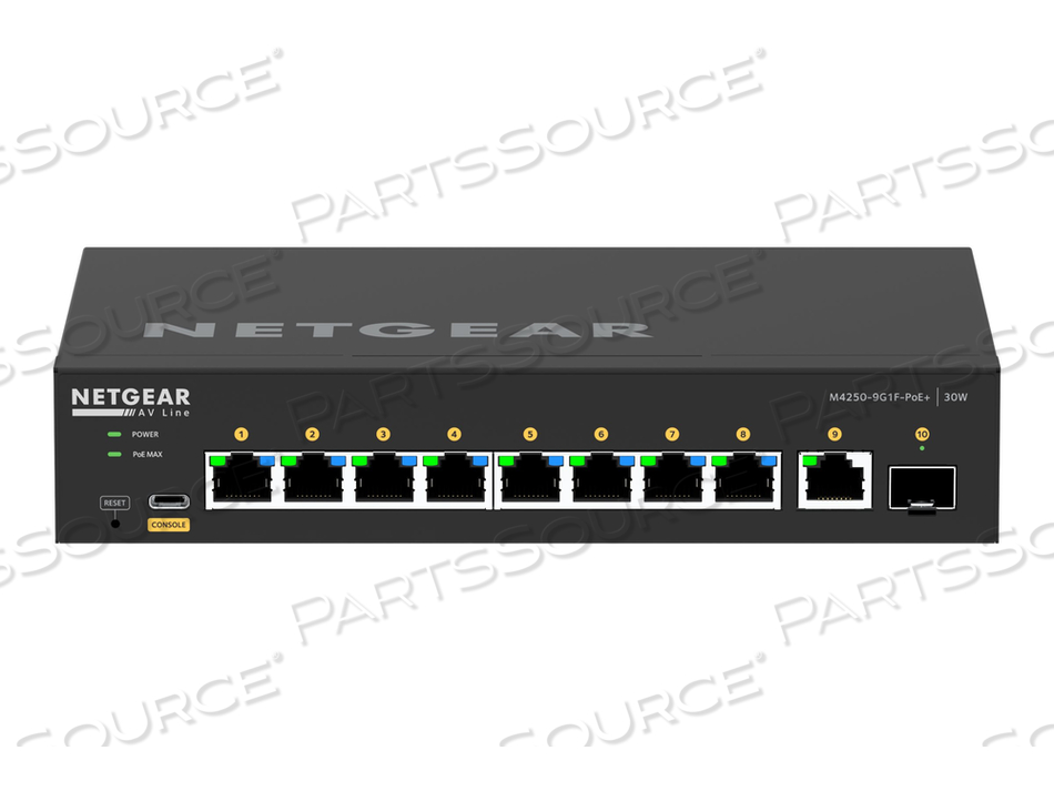 AV LINE M4250-9G1F-POE+, SWITCH, L3, MANAGED, 8 X 10/100/1000 (8 POE+) + 1 X 10/100/1000 + 1 X GIGABIT SFP, SIDE TO SIDE AIRFLOW, RACK-MOUNT by Netgear