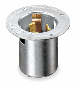 INLET, FLANGED LOCKING, 3P, 4W, NON-NEMA, ZINC-PLATED STEEL, GRAY, 50A/125-250V by Cooper Wiring Devices