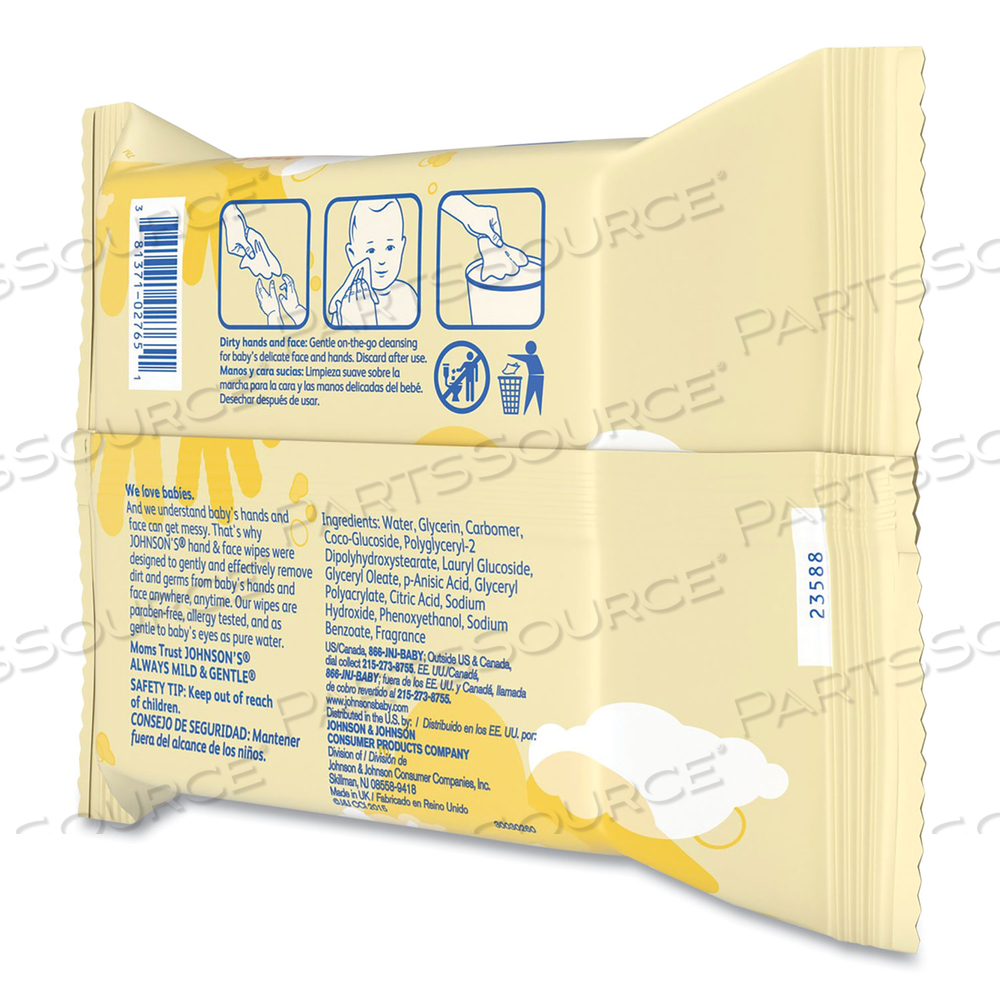 HAND AND BODY WIPES, TRAVEL PACK, 1-PLY, NONWOVEN FIBER, 7.3 X 7.5, UNSCENTED, WHITE, 25 WIPES/PACK 