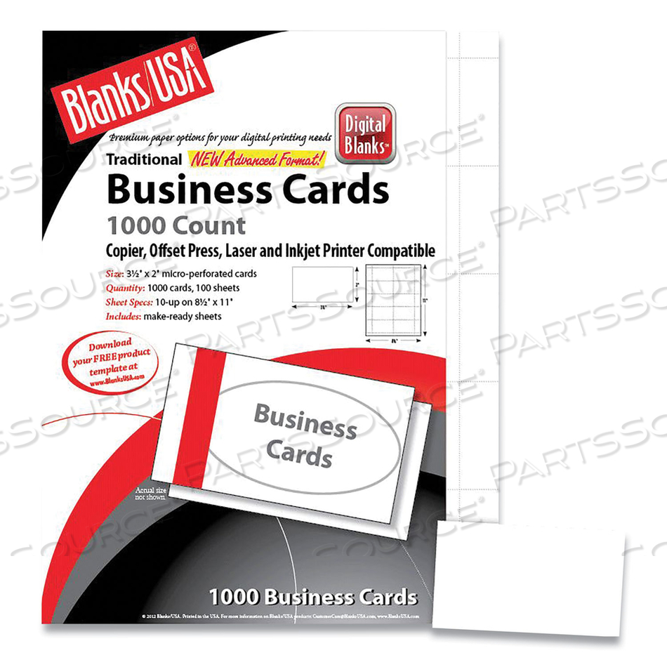 PRINTABLE MICROPERFORATED BUSINESS CARDS, COPIER/INKJET/LASER/OFFSET, 2 X 3.5, WHITE, 1,000 CARDS, 10/SHEET, 100 SHEETS/PACK 