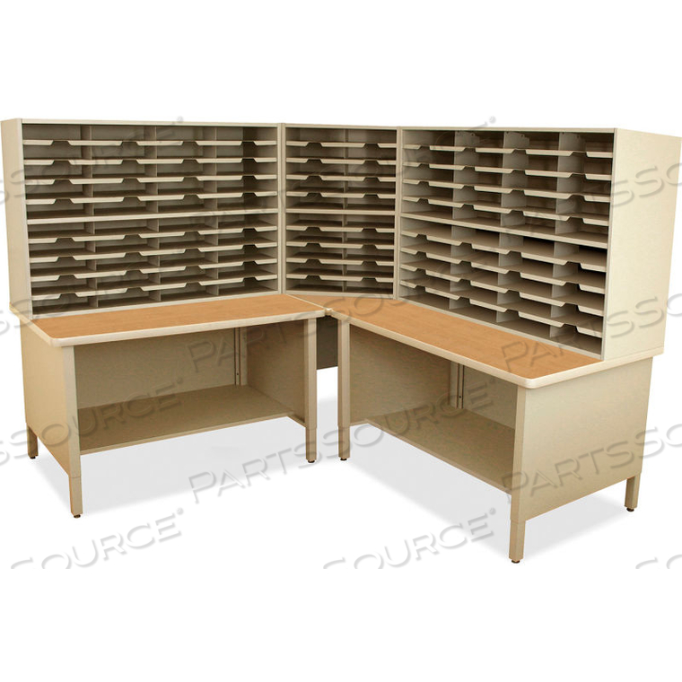 100 SLOT MAILROOM ORGANIZER, 2 STORAGE SHELVES, 66"H X 78"W, PUTTY 