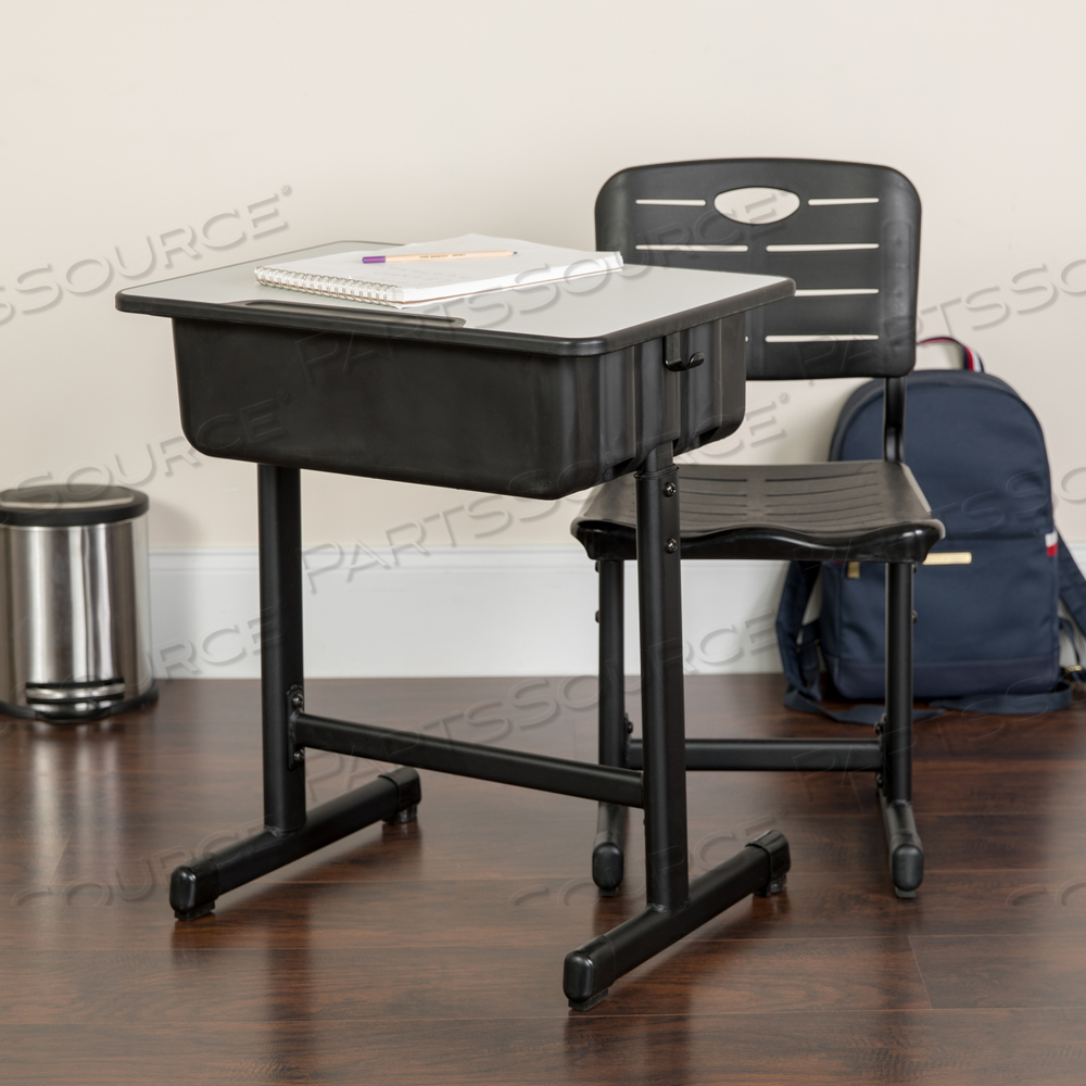 NILA ADJUSTABLE HEIGHT STUDENT DESK AND CHAIR WITH BLACK PEDESTAL FRAME by Flash Furniture