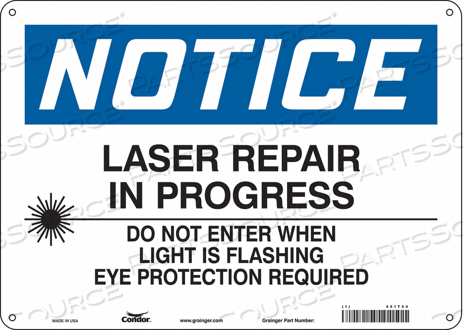 SAFETY SIGN, HORIZONTAL RECTANGLE, NUMBER OF PRINTED SIDES 1, ENGLISH, SIGN FORMAT TRADITIONAL OSHA, SIGN LEGEND LASER REPAIR IN PROGRESS DO by Condor