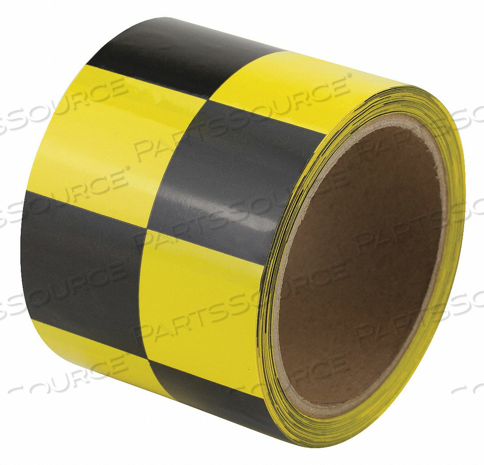 FLOOR MARKING TAPE, GEN PURPOSE, CHECKERED, BLACK/YELLOW, 3 IN X 54 FT, 6 MIL TAPE THICK by Harris FLOOR MARKING TAPE, GEN PURPOSE, CHECKERED, BLACK/YELLOW, 3 IN X 54 FT, 6 MIL TAPE THICK by Harris