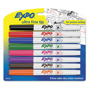 LOW-ODOR DRY-ERASE MARKER, EXTRA-FINE NEEDLE TIP, ASSORTED COLORS, 8/SET by Expo