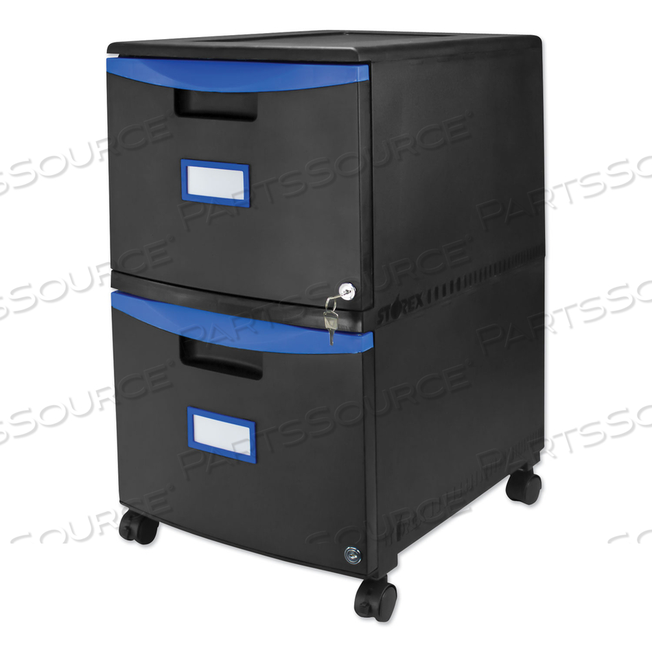 TWO-DRAWER MOBILE FILING CABINET, 2 LEGAL/LETTER-SIZE FILE DRAWERS, BLACK/BLUE, 14.75" X 18.25" X 26" 