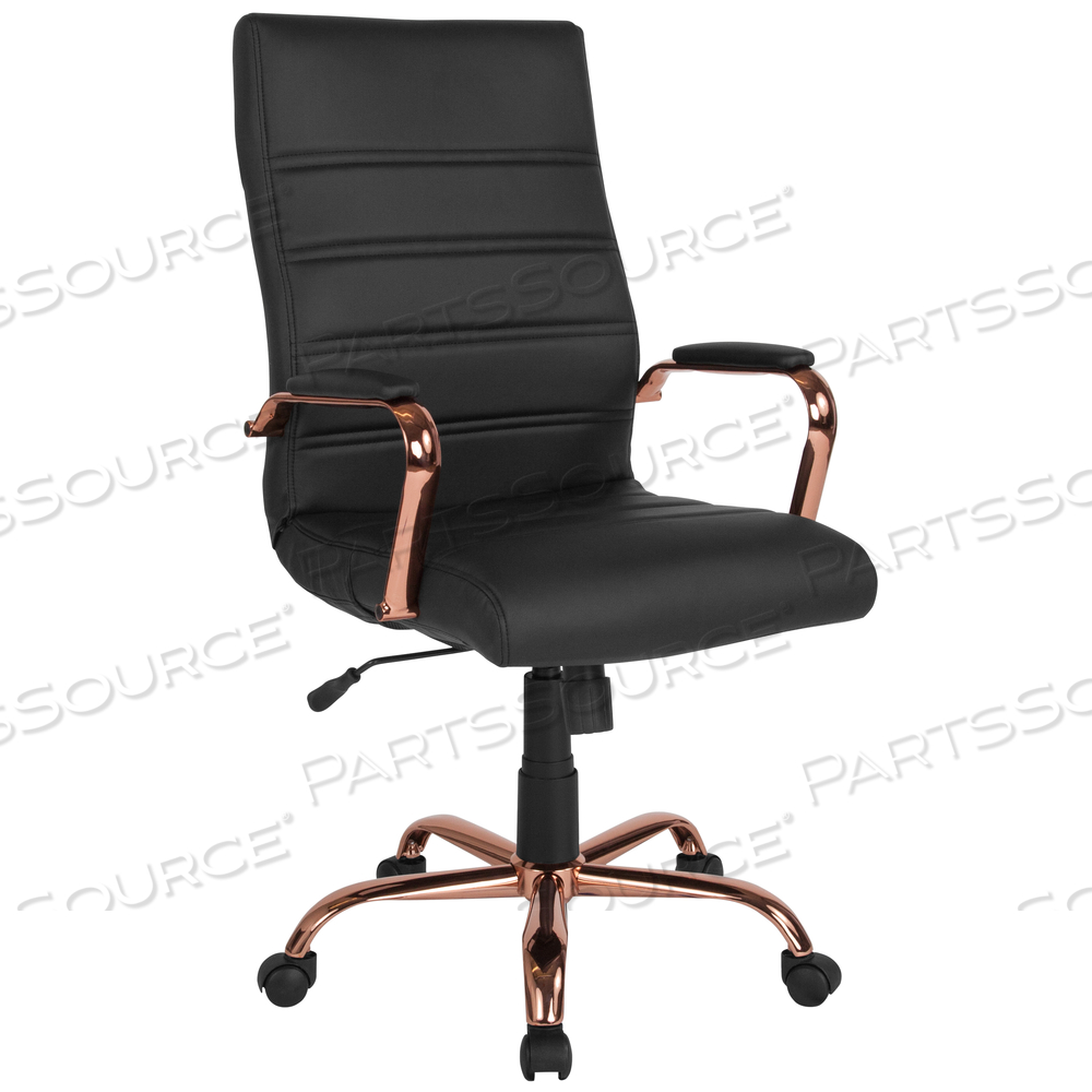 WHITNEY HIGH BACK BLACK LEATHERSOFT EXECUTIVE SWIVEL OFFICE CHAIR WITH ROSE GOLD FRAME AND ARMS by Flash Furniture