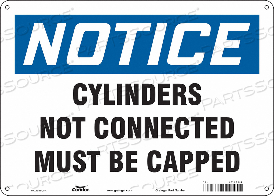 SAFETY SIGN, HORIZONTAL RECTANGLE, NUMBER OF PRINTED SIDES 1, ENGLISH, SIGN FORMAT TRADITIONAL OSHA, SIGN LEGEND CYLINDERS NOT CONNECTED MUS by Condor