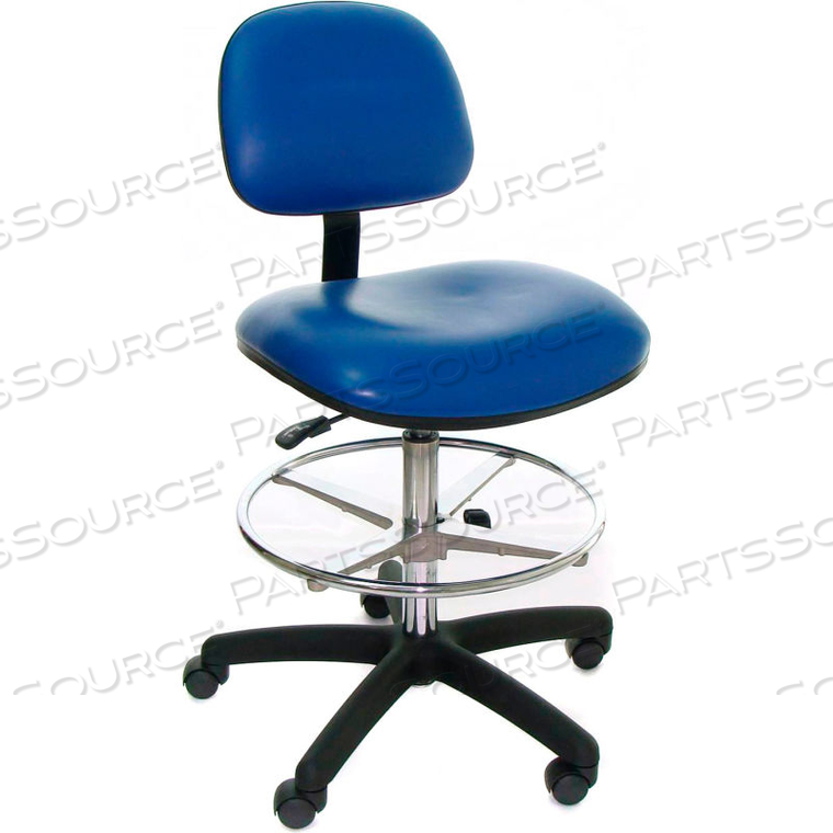 HEAVY DUTY STOOL - VINYL - LOW BACK - NYLON BASE - BLUE 