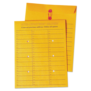 BROWN KRAFT STRING/BUTTON BOX-STYLE INTEROFFICE ENVELOPE, #97, TWO-SIDED THREE-COLUMN FORMAT, 10 X 13, BROWN KRAFT, 100/BOX by Quality Park Products