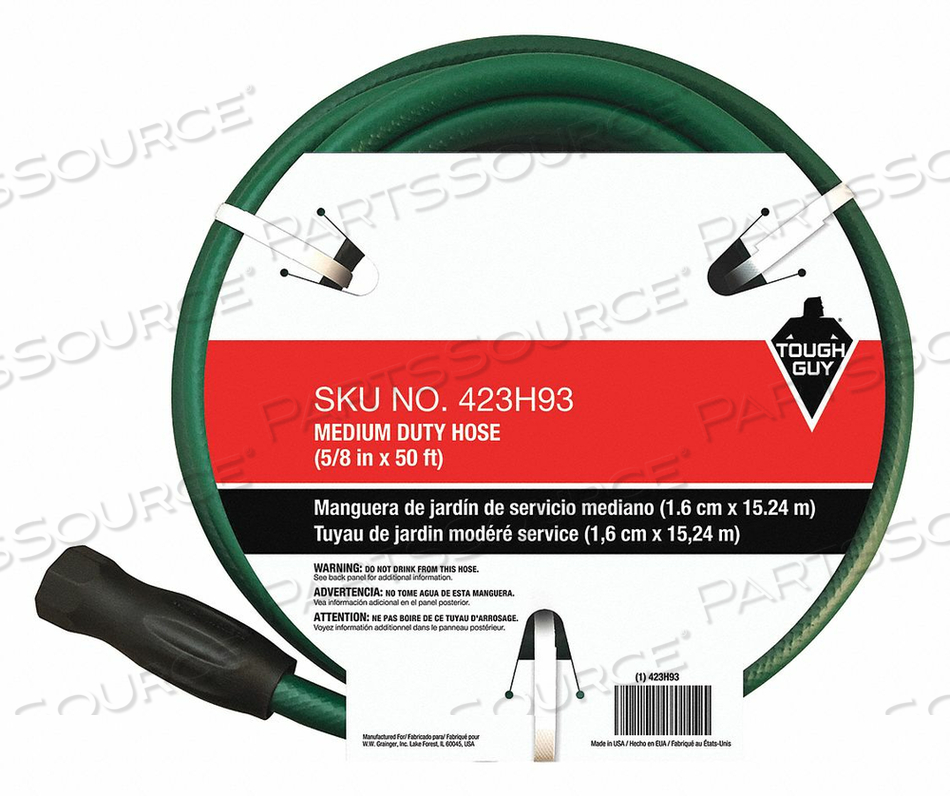 WATER HOSE, PVC, 5/8 IN INSIDE DIA., 50 FT LG, FGHT X MGHT, GREEN by Tough Guy